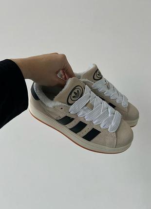 Бежевые замшевые кроссовки унисекс adidas campus beige black winter fur x кампус 39