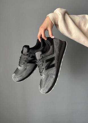 Серые кроссовки унисекс new balance 574 grey black х нью беланс 37