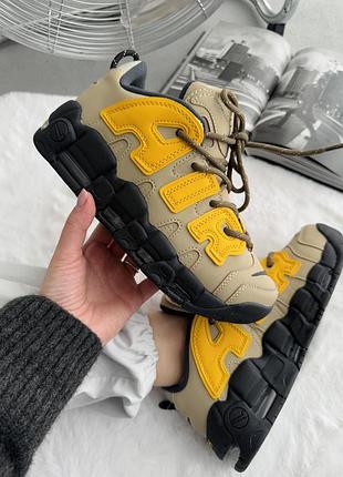 Бежеві кросівки унісекс nike air more uptempo 96 brown black yellow х найк ейр форс 40