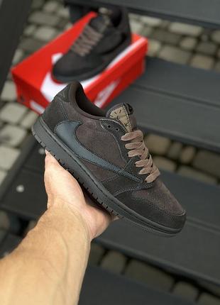 Коричневые кроссовки унисекс nike air jordan 1 retro low og sp travis scott velvet brown х джордан 37