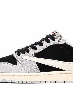 Женские серые кроссовки air jordan 1 travis scott low og suede grey х джордан 40