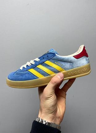 Женские голубые кроссовки adidas & gucci gazelle blue yellow х адидас газель 39