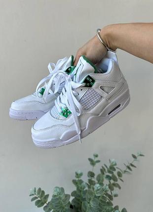 Белые кожаные джорданы 4 унисекс jordan 4 white green 39