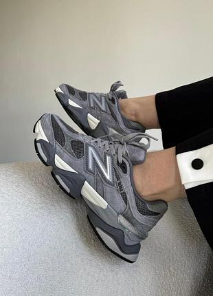 Замшеві сірі кросівки new balance 9060 dark grey х нью беланс 45
