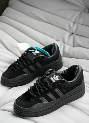 Чёрные замшевые кроссовки adidas campus bad bunny full black x адидас кампус 41
