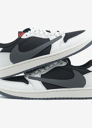 Белые кроссовки унисекс jordan 1 low travis scott grey fog х джордан 45