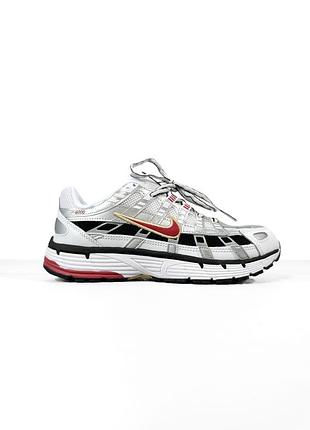 Серые кроссовки унисекс nike p-6000 white silver red х найк 45