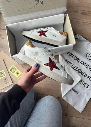 Білі жіночі кросівки golden goose ggdb sstar white burgundy gold х голден гус 41