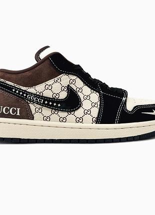Мужские кроссовки jordan 1 low travis scott gucci beige brown black х джордан 43