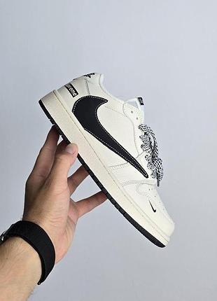 Бежевые кроссовки унисекс nike air jordan retro 1 low travis scott supreme cream black х джордан 38