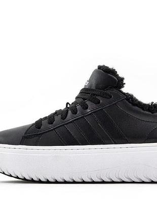 Чорні кросівки унісекс adidas grand court platform winter fur x адідас 40