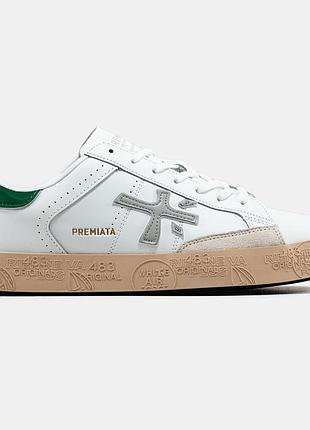 Белые мужские кроссовки premiata steven white green grey beige х премиата 41