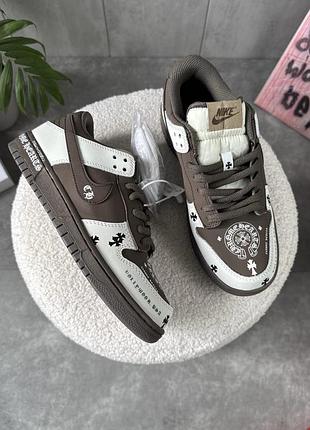 Жіночі коричневі кросівки nike sb dunk low chrome hearts х данк 36