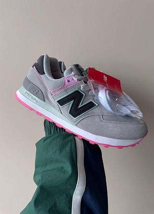 Жіночі сірі кросівки new balance 574 grey black pink mint х нью беланс 40