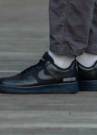 Черные мужские кроссовки nike air force 1 low gore-tex black blue x эйр форс 41