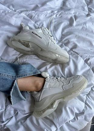 Білі кросівки унісекс баленсіага трипл c balenciaga triple s clear sole white (прозора підошва) 39