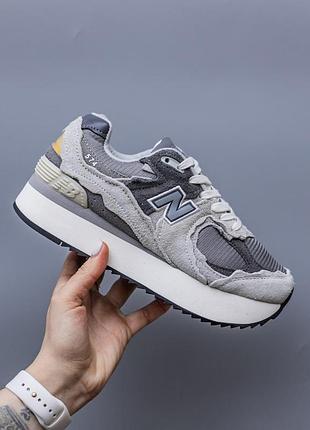 Женские серые кроссовки new balance 574+ grey white platform х нью беланс 36
