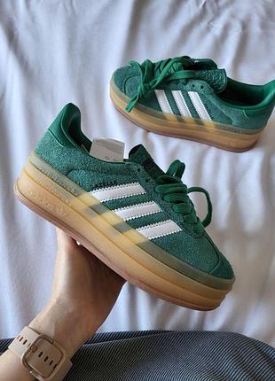 Жіночі зелені кросівки adidas gazelle bold platform green white х газель 41