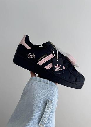 Жіночі чорні кросівки adidas superstar smile black pink х суперстар 40