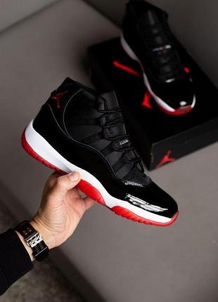 Чоловічі чорні кросівки jordan 11 black red х джордан 45