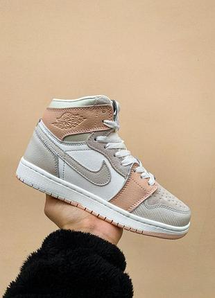 Женские розовые кроссовки nike air jordan 1 high milan cream pink winter fur х джордан 37