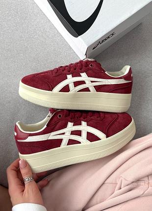 Женские бордовые кроссовки asics onitsuka tiger tokuten burgundy platform х ассикс 36