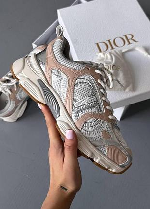 Сірі жіночі кросівки dior chrono sneaker white mesh with nude х діор 38