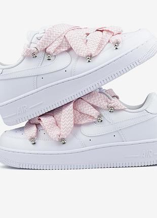 Женские белые кроссовки nike air force 1 low custom lanvin laces pink х эйр форс 38