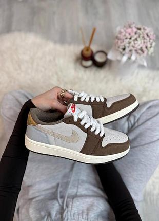 Бежевые кроссовки унисекс jordan 1 low brown beige х джордан 38