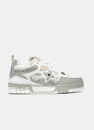 Білі кросівки унісекс louis vuitton 1854 trainer grey white swarovski monogram х луї віттон 44