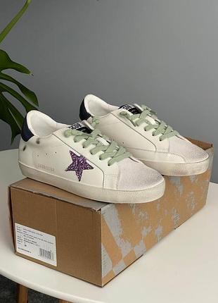 Білі жіночі кросівки golden goose super-star white purple х голден гус 36