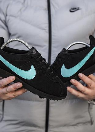 Черные кроссовки унисекс nike cortez tiffany black blue х кортез 39