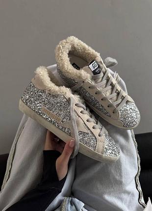 Женские серые кроссовки golden goose superstar silver grey winter fur х голден гус 38