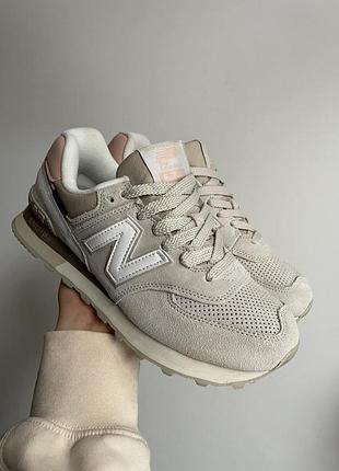 Женские бежевые кроссовки new balance 574 beige white peach х нью беланс 38