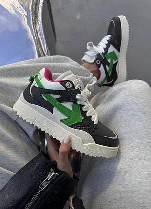 Чорні кросівки унісекс off white sponge mid top black green pink х оф уайт 37