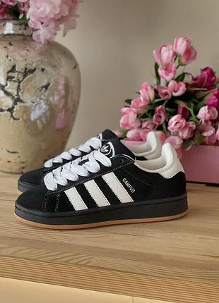 Жіночі чорні кросівки adidas campus black white адідас кампус 38