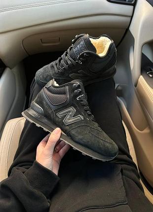 Черные кроссовки унисекс new balance 574 black fur winter x нью беланс 36