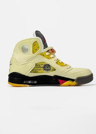 Жёлтые кроссовки унисекс nike air jordan 5 retro off white sail х джордан 40