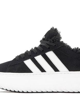 Черные кроссовки унисекс adidas grand court platform winter fur x адидас 41