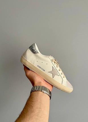 Бежевые женские кроссовки golden goose superstar white grey glitter х голден гус 39