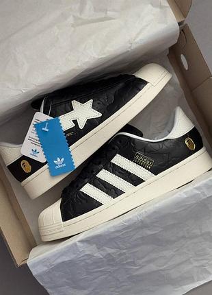 Мужские черные кроссовки adidas bape superstar black white х суперстар 42