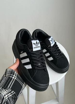 Чорні замшеві кросівки adidas campus bad bunny black white x адідас кампус 41