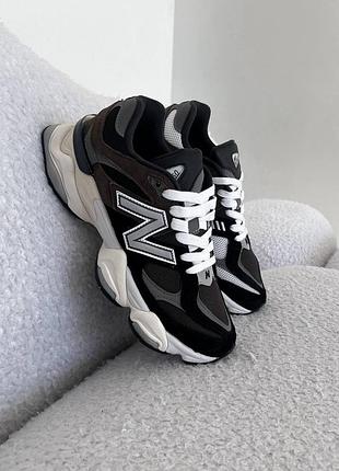Замшеві чорні кросівки new balance 9060 black white brown х нью беланс 41