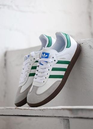 Белые кроссовки adidas samba white green x адидас самба 41