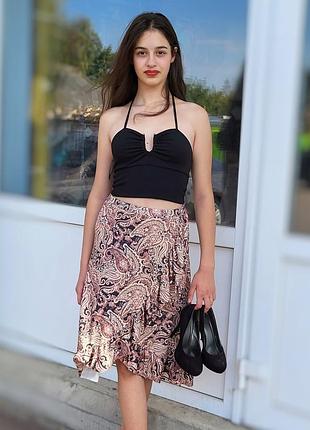 Спідниця жіноча міді зі шляркою boohoo коричнева 46, l