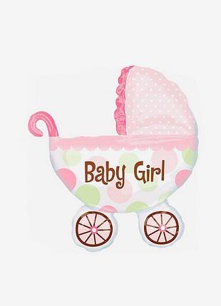 Фольгированный шар "baby girl stroller" (розовая коляска, 20×24 см) – мини-шарик для девочек, детских праздник