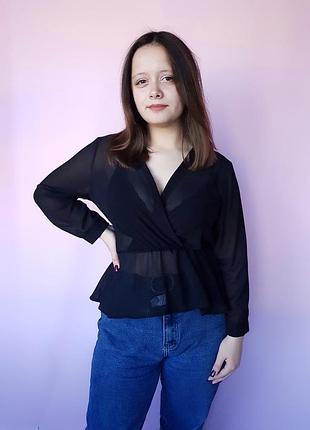 Блуза напівпрозора на запах boohoo чорна 48, xl