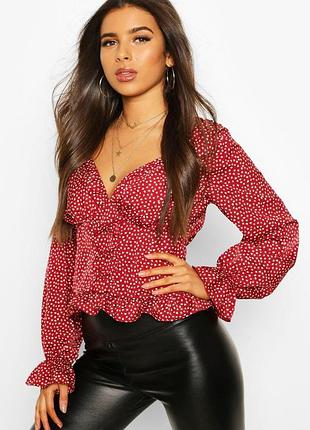 Блуза с декольте boohoo бордовая m, 44