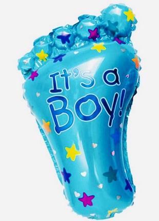 Фольгована куля блакитна ступня, 77×45 см — гігантська куля для baby shower і святкування народження хлопчика