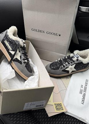 Женские серые кроссовки golden goose black grey winter fur х голден гус 40